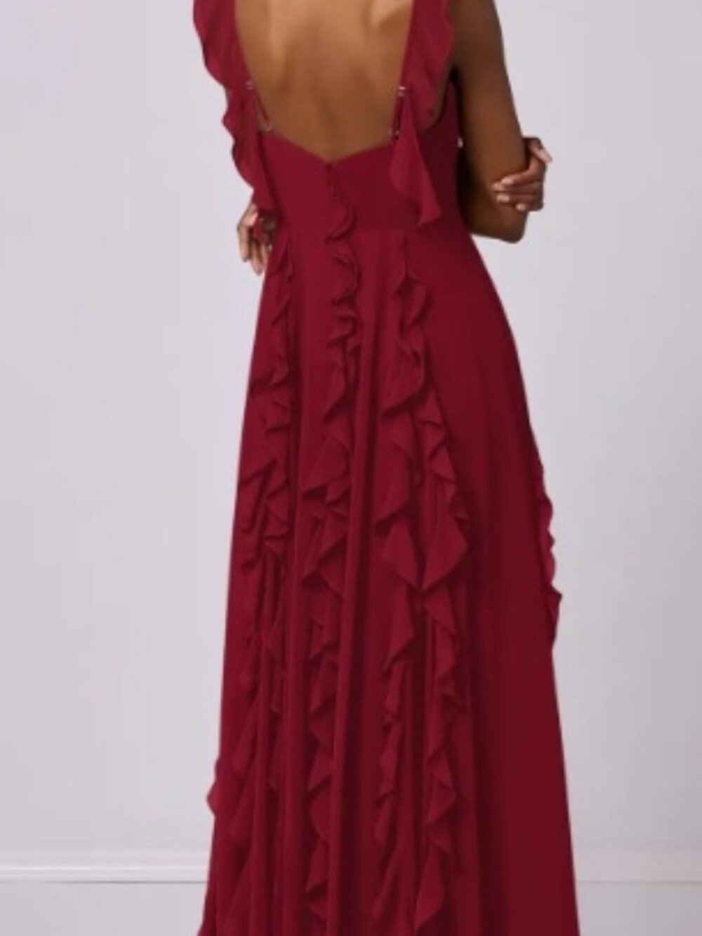 Barbie™  AZAZIE 1024 Burgandy A-Line with Pockets Chiffon Dress - Picture 2 of 5